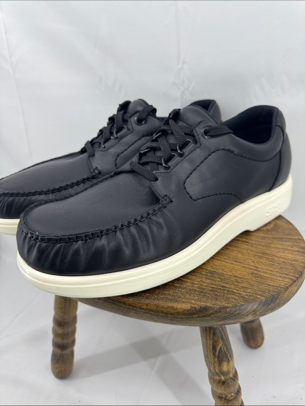 SAS Mens 'Bout Time LT Black Leather Lace-Up Casual Shoes w/ White Soles, sz 11N